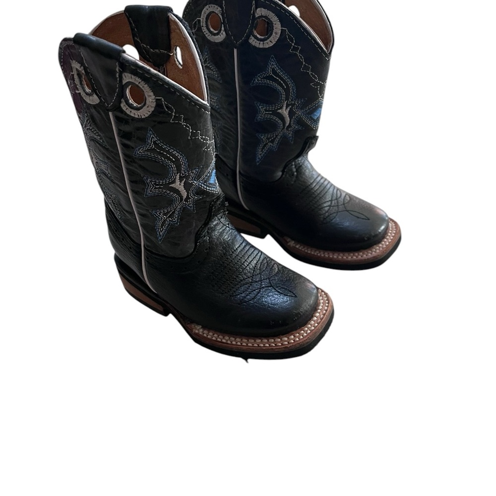 Children's Black Western Pull-On Cowboy Boots with Star Stitching